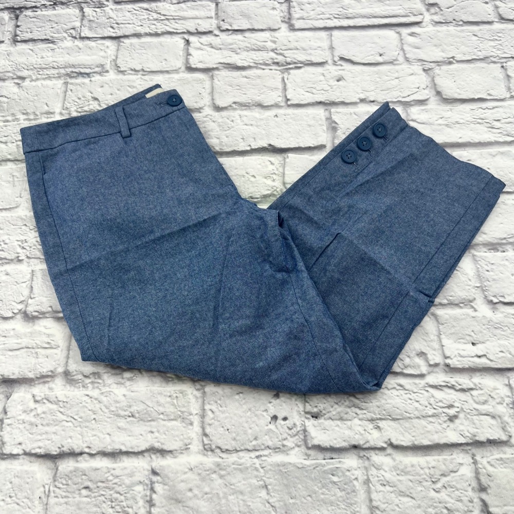 Talbots Factory Womens Cropped Capri Pants Blue Size 4 Button Accent